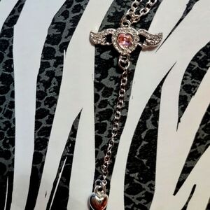 Pink Crystal Heart Angel Wings Pendant